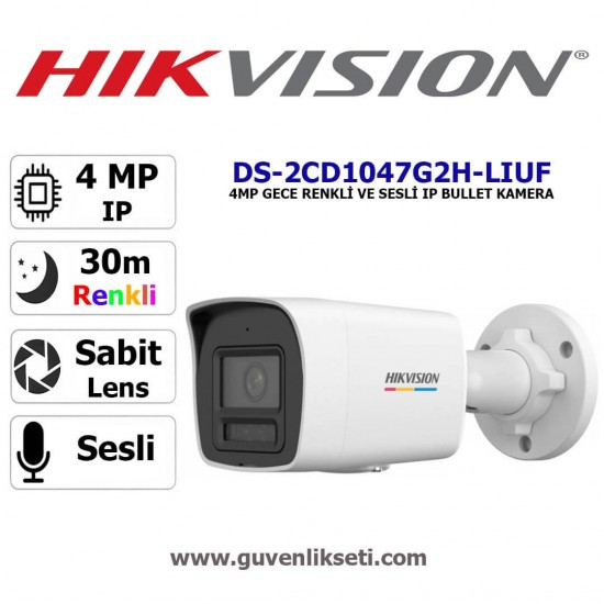 Hikvision DS-2CD1047G2H-LIUF 4MP gece renkli sesli dış mekan bullet güvenlik kamerası